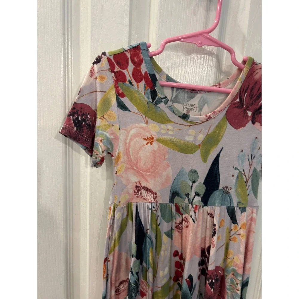 Posh Peanut Dress Purple Floral Short Sleeve Empire Waist Bamboo Viscose 6T